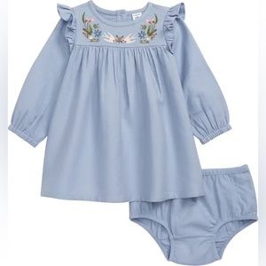 Nordstrom Newborn Blue Embroidered Cotton Dress & Bloomers Set